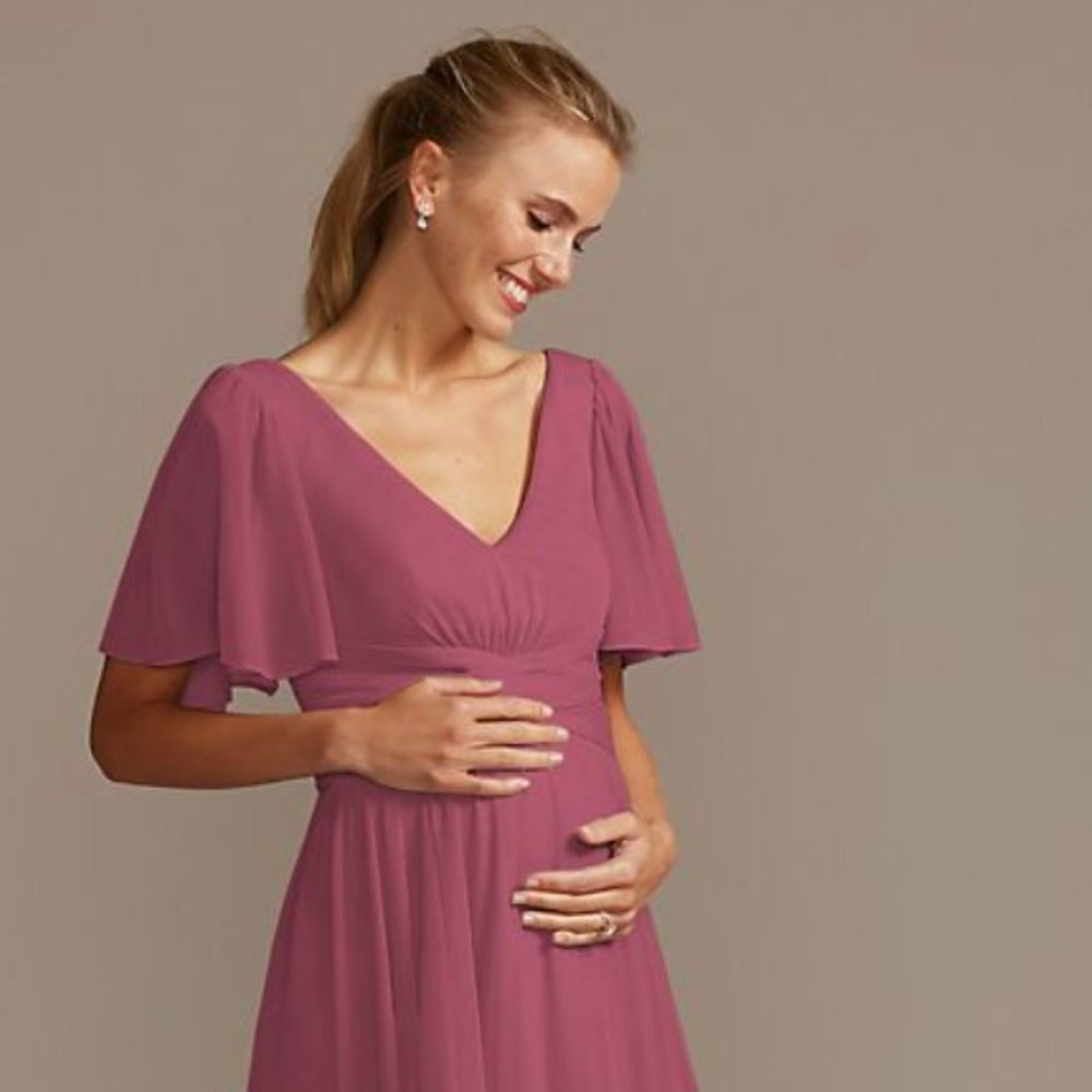 Maternity Bridesmaid Dress in Chianti with Flutter Sleeves
